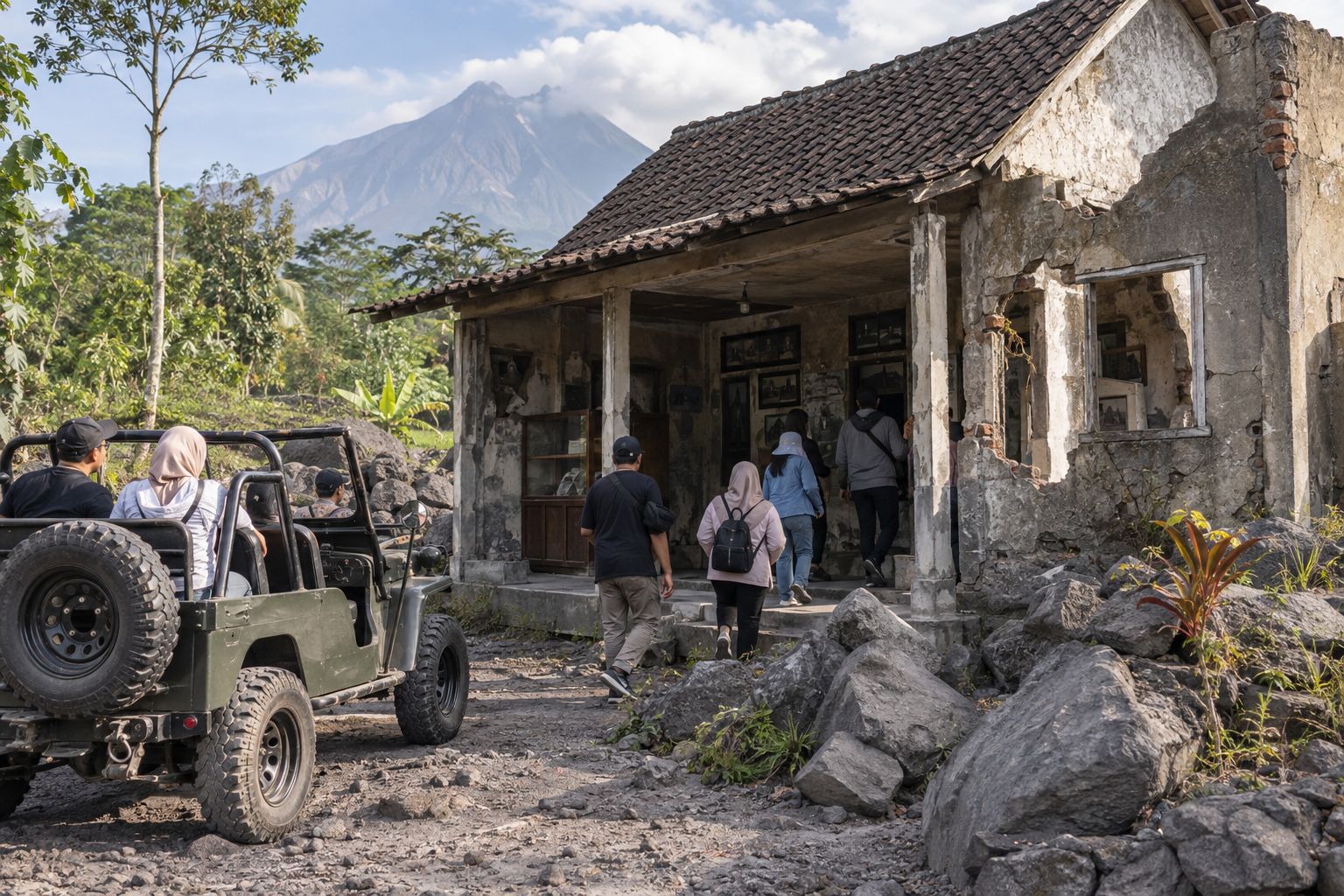 Ilustrasi tampak depan bangunan Museum Omahku Memoriku di lereng Merapi